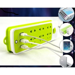 [HÀNG LOẠI 1] Ổ cắm điện 3 cổng USB 6 lỗ cắm đa năng chống giật tiện dụng- Màu xanh lá