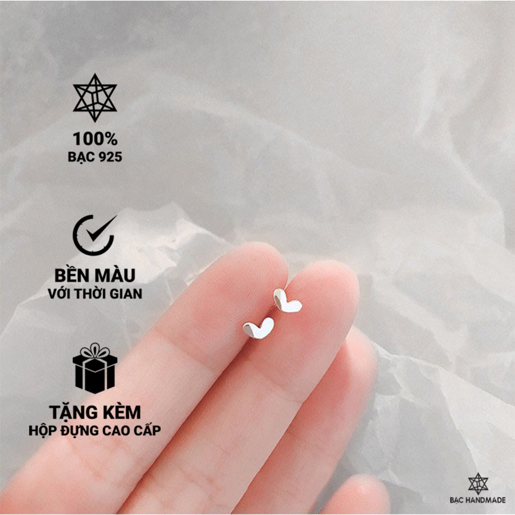 Khuyên tai Bạc Handmade.Bông tai tim trơn bạc nguyên chất-Bạc Handmade