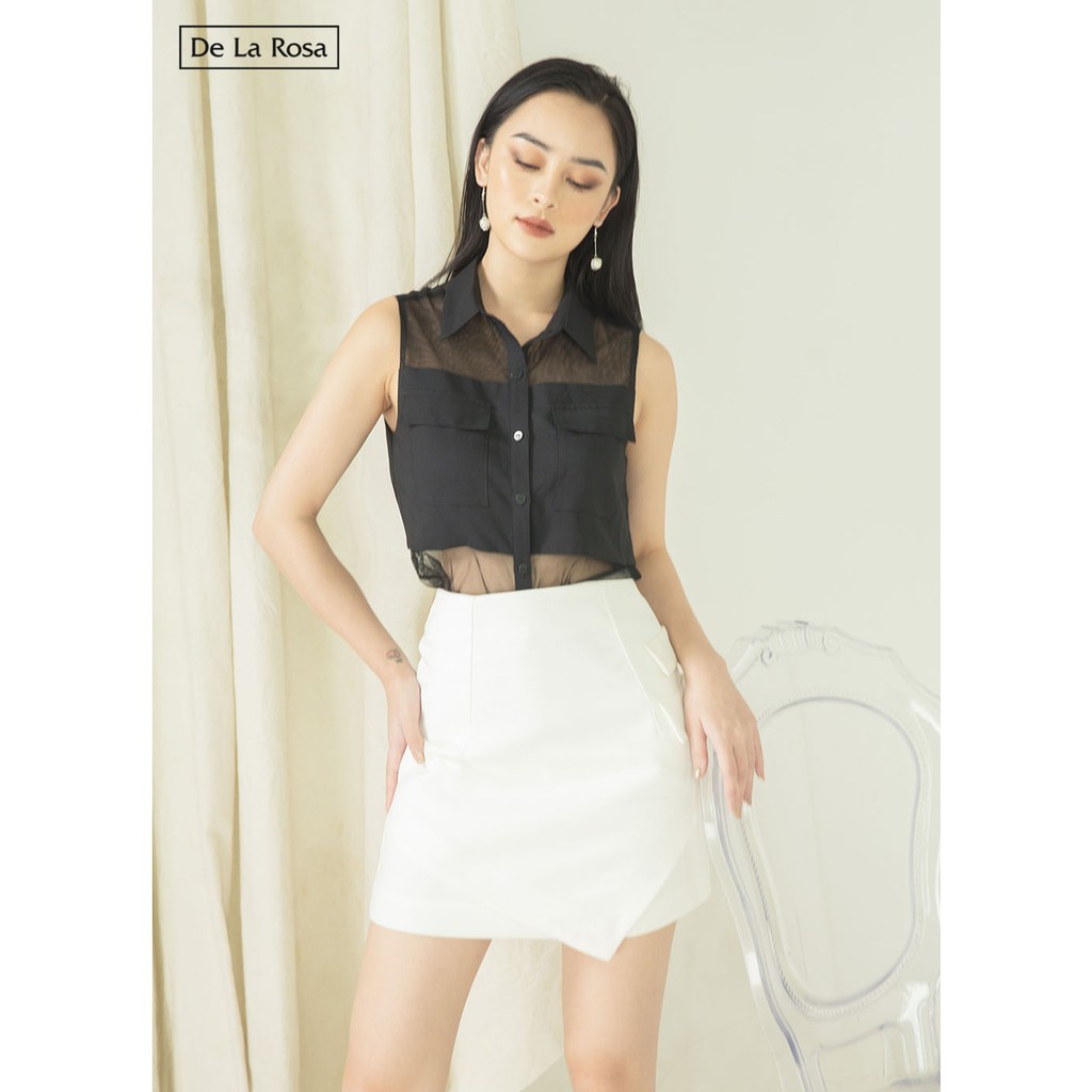 Áo sơ mi đen thiết kế phối lưới túi hộp - De La Rosa | BigBuy360 - bigbuy360.vn