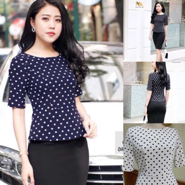 New Sơ mi peplum chấm bi