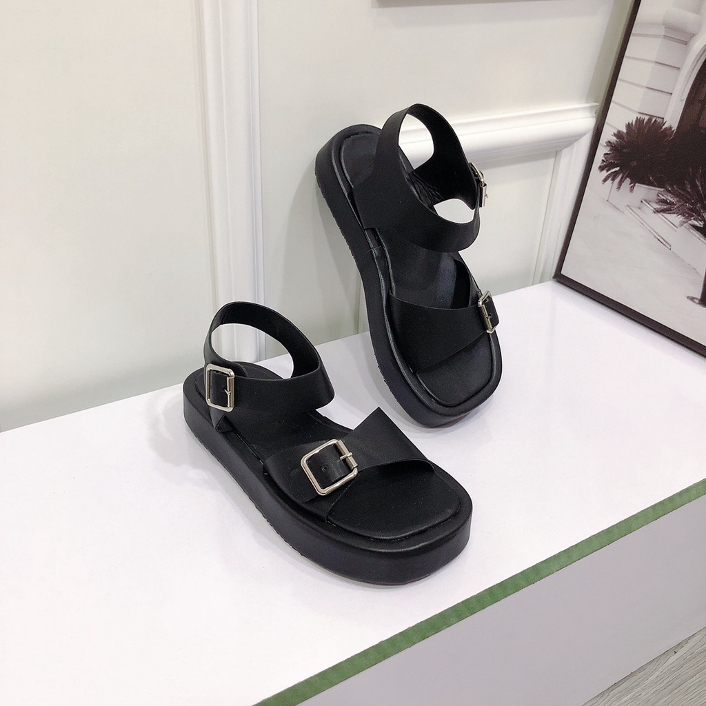 Sandal Nữ Đế Bọc 2p Chất Da Chuẩn Xịn Mút Bọc Da Nhẹ Khóa Bạc Cực Xinh - Chi Chanh Store