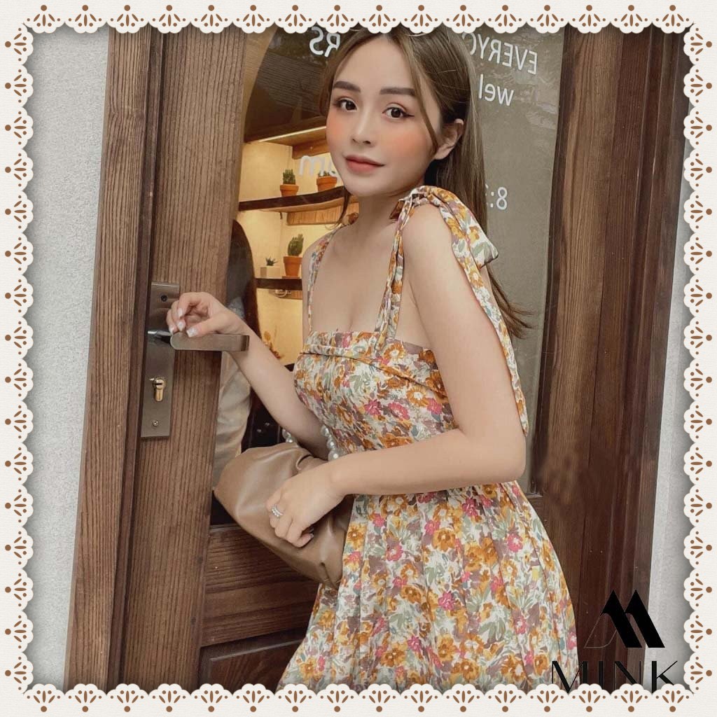 [HÀNG THIẾT KẾ] Váy Hoa Nhí Cột Nơ Vai (có mút) - Chất Liệu Voan Cát - Phiên Bản Hoa Cam | BigBuy360 - bigbuy360.vn