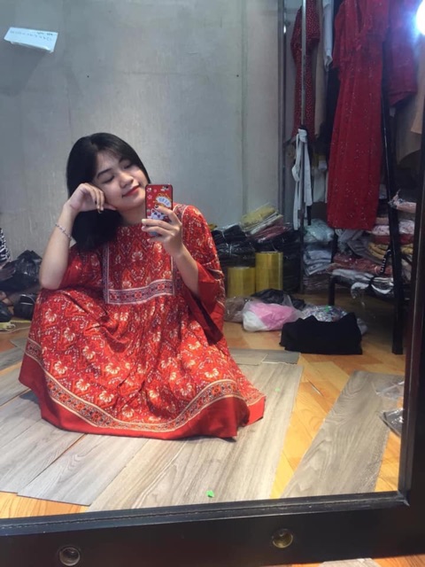 [Mã WASTMAY giảm 15% tối đa 30K đơn 150K] (Sẵn) Boho Style | Váy boho thổ cẩm đỏ Retro ( có ảnh thật ) | BigBuy360 - bigbuy360.vn