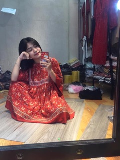 (Sẵn) Boho Style | Váy boho thổ cẩm đỏ Retro ( có ảnh thật )