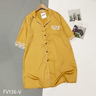 Váy ngủ lụa satin phối ren, váy suông sơ mi lụa mềm mát