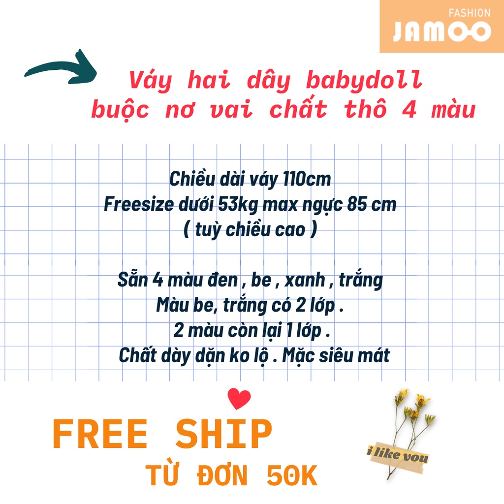 Đầm thô Babydoll Ulzzang dáng dài_ Váy hai dây buộc vai Jamoo