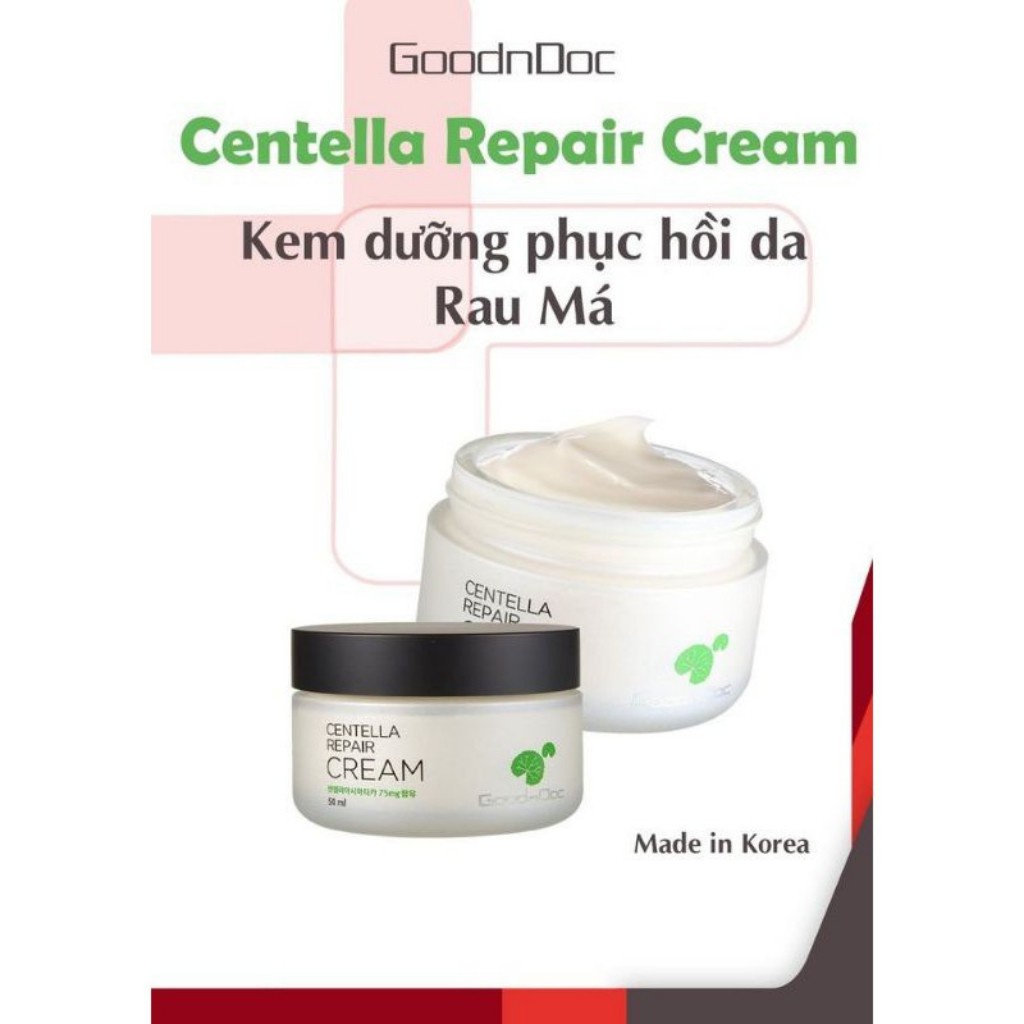 Kem Dưỡng Ẩm Phục Hồi Da Rau Má GoodnDoc Centella Repair Cream (50ml)