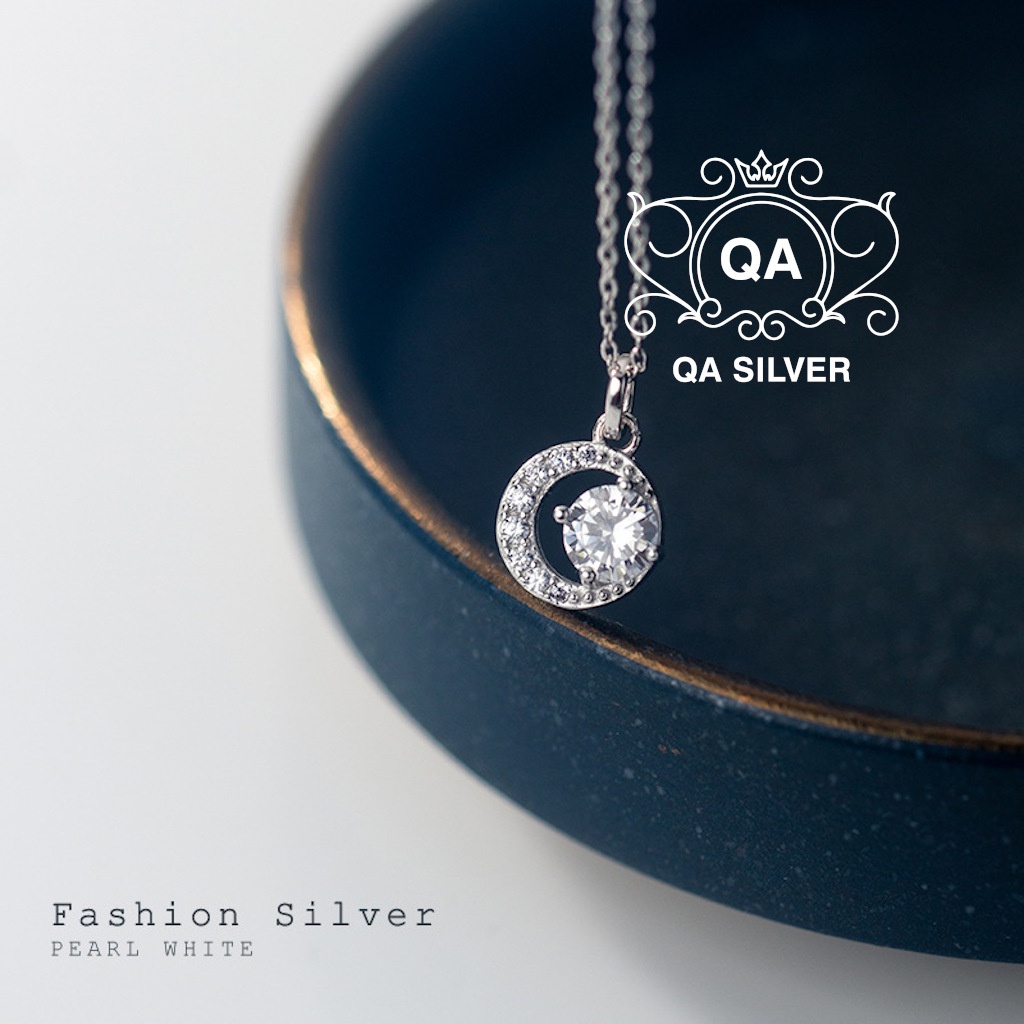 Dây chuyền bạc 925 mặt trăng lồng đính đá vòng cổ nguyệt lượng S925 MOON QA SILVER Necklace NE220601