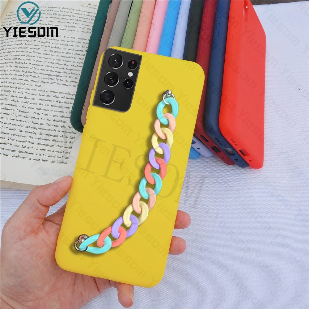 Ốp Điện Thoại TPU Dẻo Màu Sắc Ngọt Ngào Kèm Vòng Đeo Tay Cho Samsung Galaxy S22 S21 Ultra S22 Plus S21FE