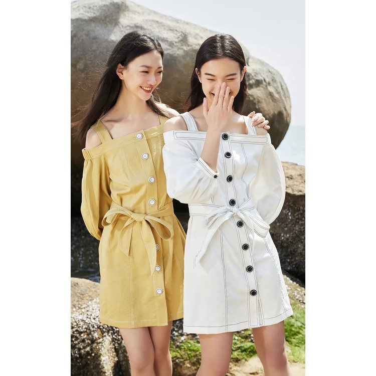 Vero Moda Đầm Nữ Thắt Lưng Nút Trước Vai Lạnh Tay Đèn Lồng 32127C019