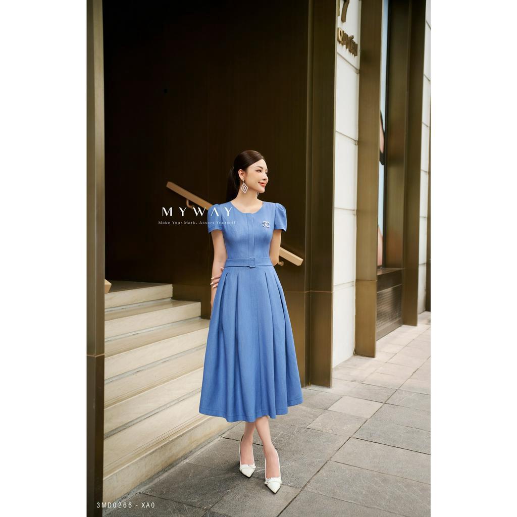 Đầm Công Sở Nữ MY WAY Dáng Xòe Dài Denim Sang Trọng 3MD0266