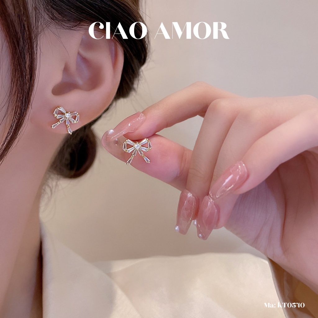 KT0540-Khuyên tai nụ nữ, Bông tai nụ đuôi bạc 925 thanh nơ nụ mảnh Trang sức Ciao Amor