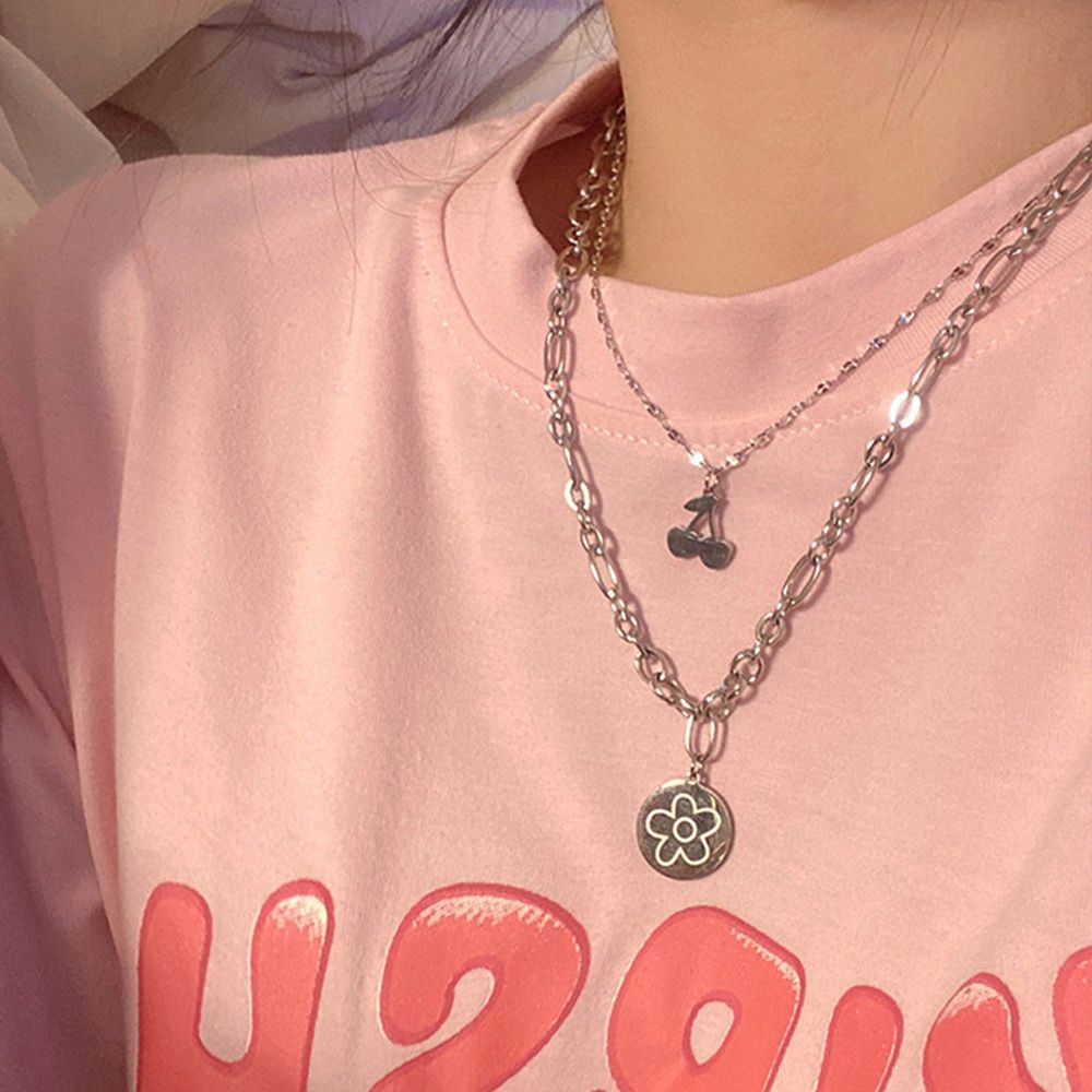 Vòng Cổ Choker Hai Lớp Mặt Hình Quả Cherry Nhiều Màu Thời Trang Cổ Điển Cho Nữ