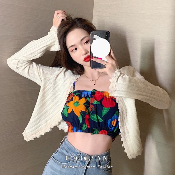 Áo croptop hai dây / áo khoác Cardigan xinh xắn dành cho phái đẹp