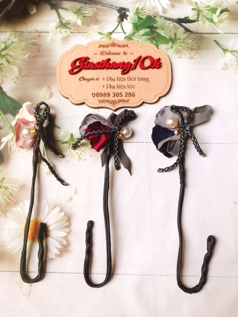 3 thanh búi tóc magic hình hoa gắn hạt trai