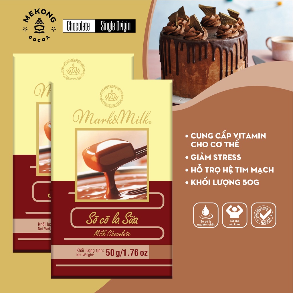 Socola Sữa Mark&amp;Milk Vị Ngọt Nhẹ Giảm Stress Với 15% Bột Cacao Thanh 50g