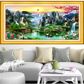Tranh thêu chữ thập Phong cảnh lưu thủy sinh tài LV3323, LV3324, LV3325 - tự thêu