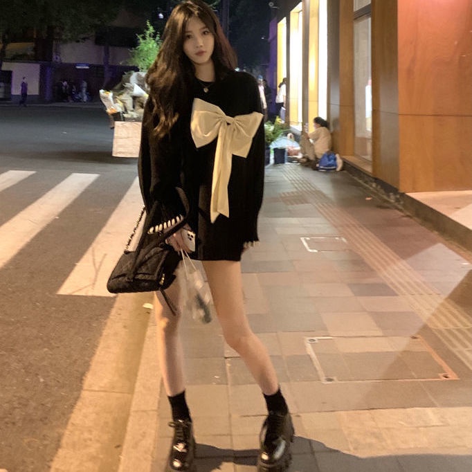 Áo len tay dài đính nơ thời trang Hàn Quốc cho nữ