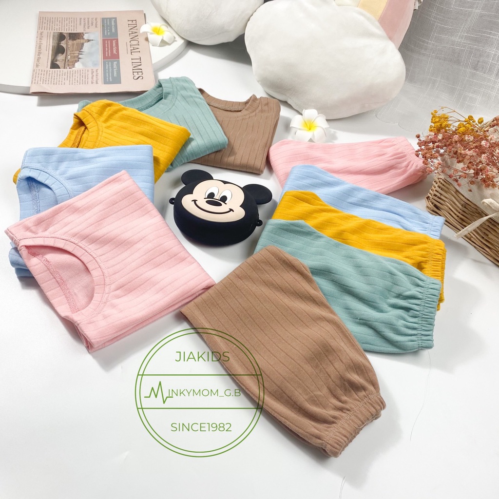 [SALE] Bộ Dài Tay Cho Bé Trai, Bé Gái Minky Mom Vải Thun Gân Đũa Bảng Màu Pastel,Đồ Bộ Cho Bé Mặc Nhà Thu Đông MKMTD2149