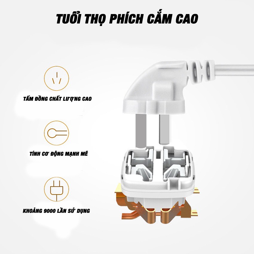 Ổ cắm điện đa năng thông minh 3 cổng USB sạc nhanh 5V-2.1A công suất 2500W vật liệu chống cháy dây nối dài 1,8M OCD04