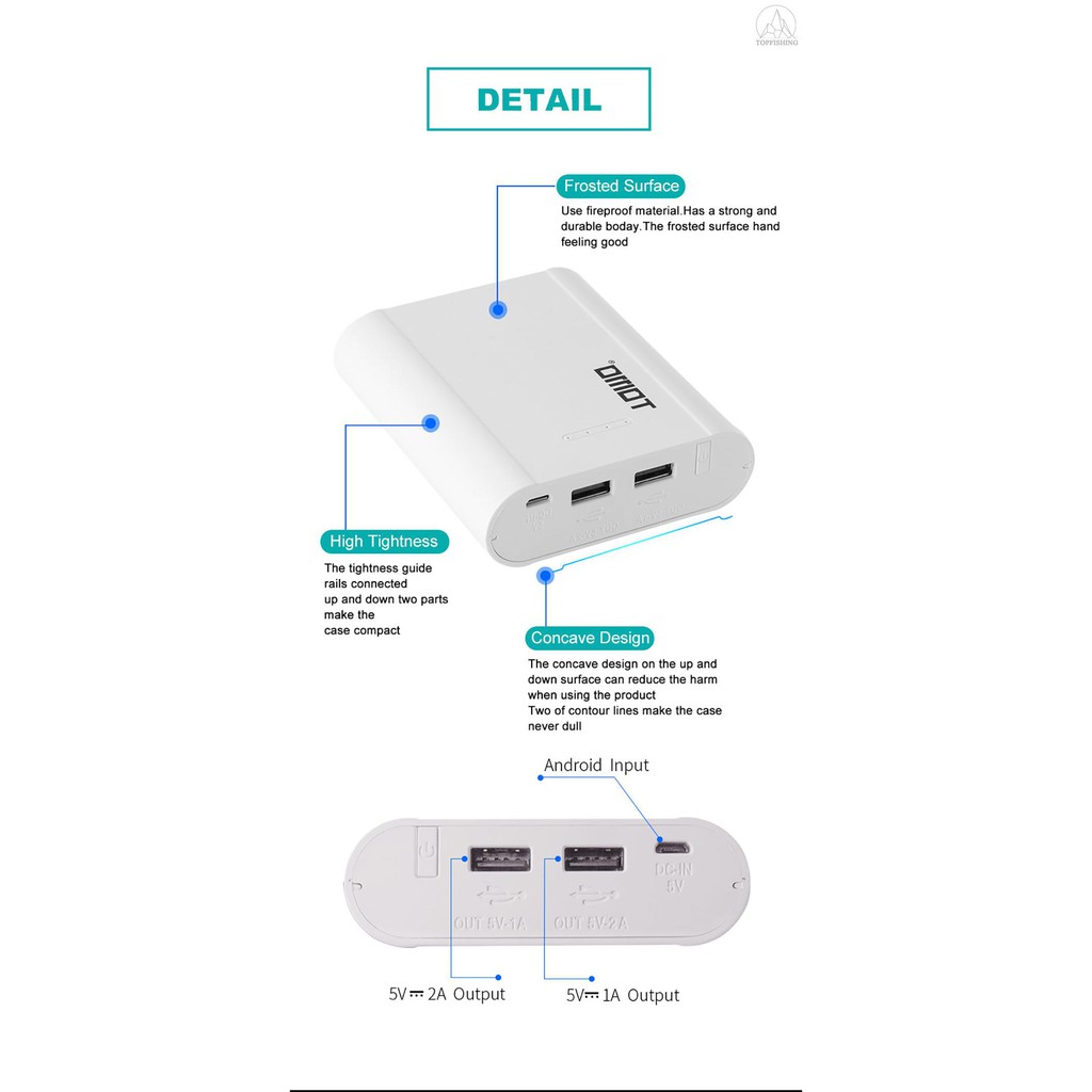 Tfh★TOMO P4 18650 Li-ion Battery Charger Micro USB Input Dual Output Smart Power Bank Portable Charger for Cellphones