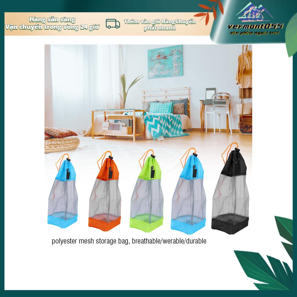 Vermont055 Portable Storage Foldable Washing Clothes Laundry Basket Bag Mesh Net Drawstring