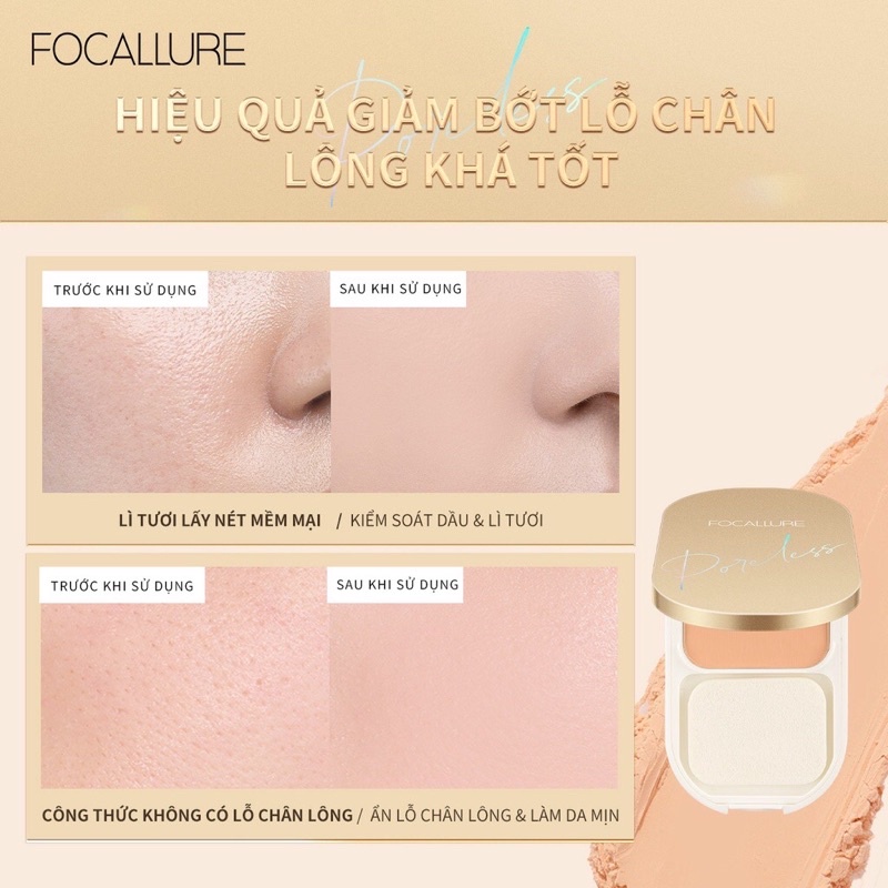 Phấn phủ FOCALLURE Lasting Poreless Compact Powder làm mờ lỗ chân lông