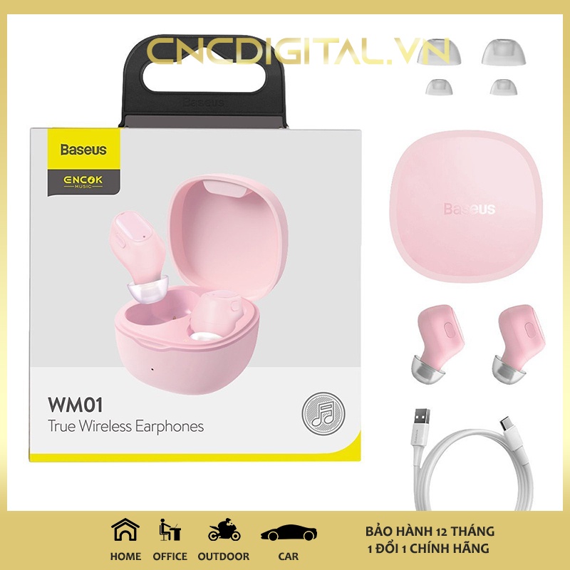 Tai Nghe Nhét Tai Không Dây Baseus Encok True Wireless Earphones WM01 Bluetooth 5.0, Chống Nước, Dùng Cho IOS Android