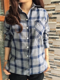 Áo sơ mi oversize caro xanh