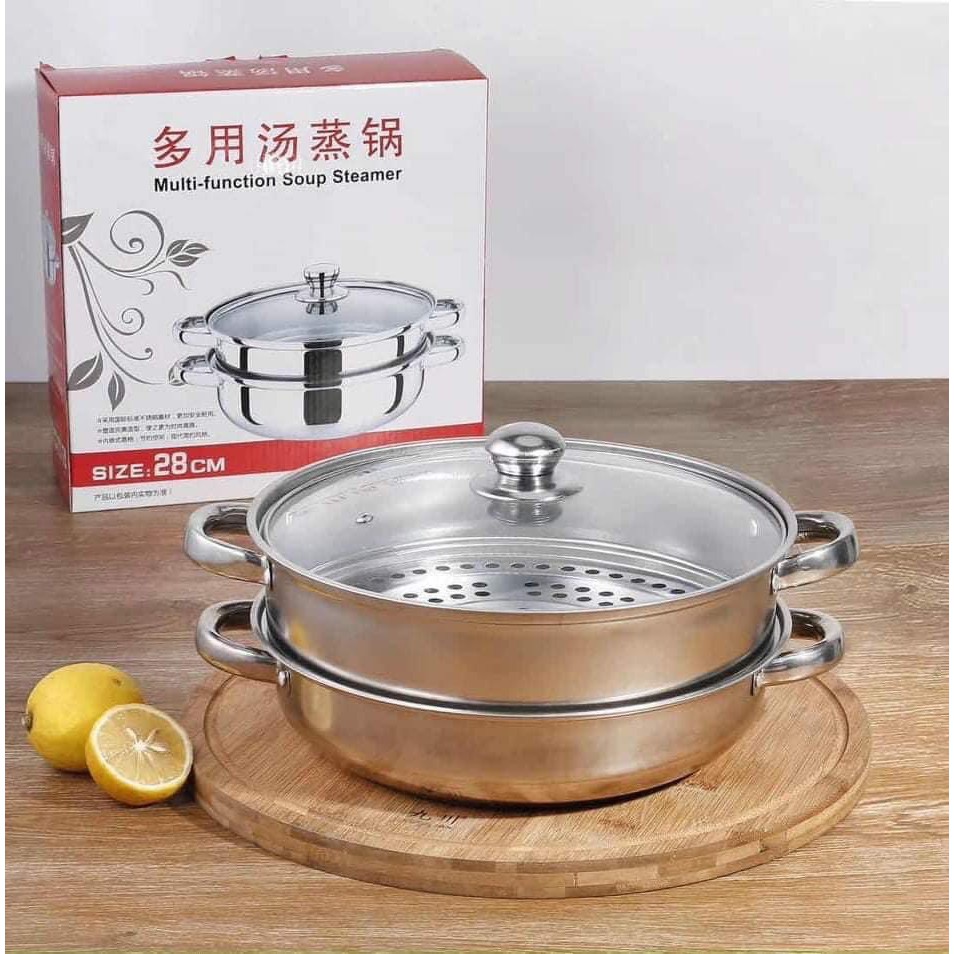 Nồi hấp 2 tầng INOX ❤Free Ship❤ có vung kính 28cm