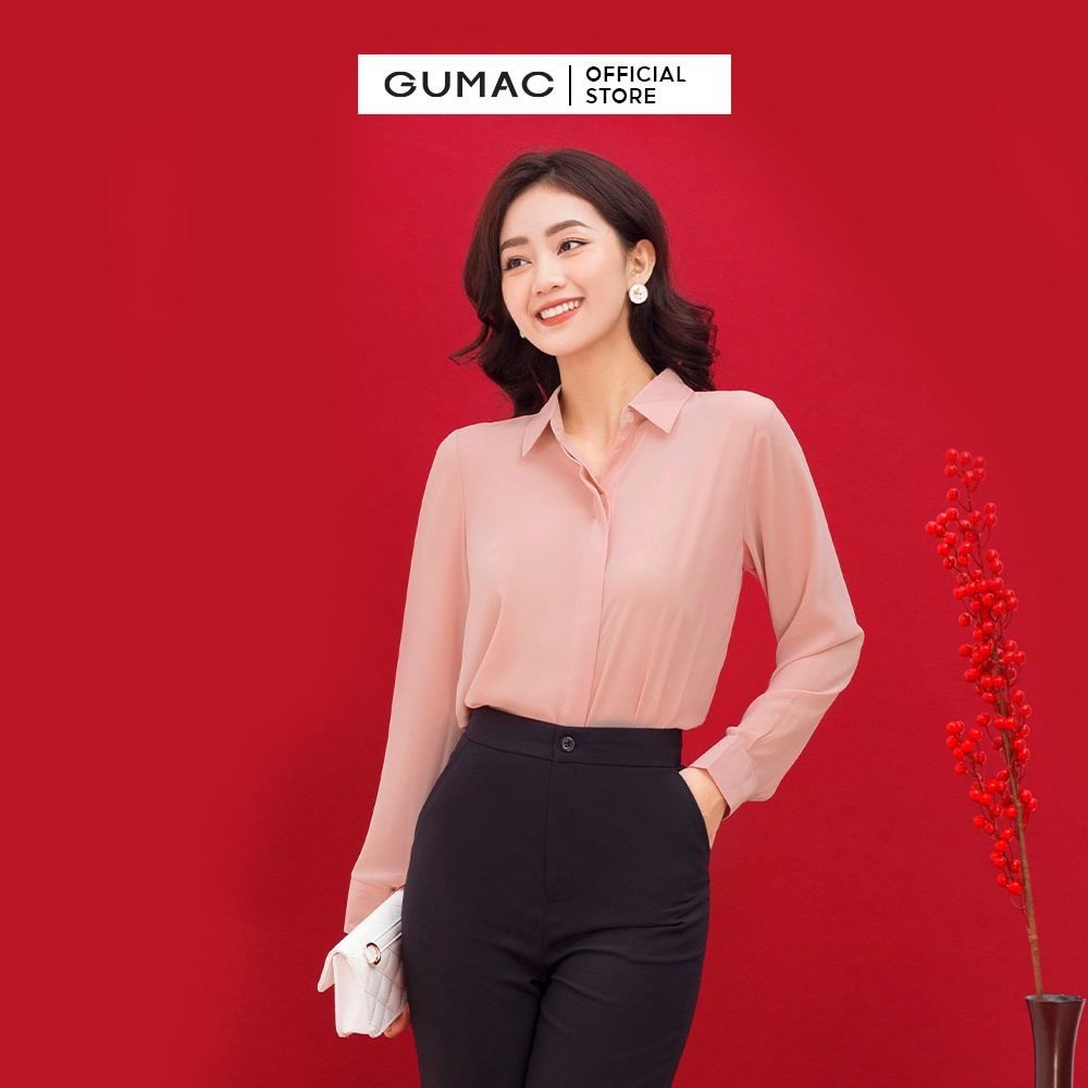 Áo sơ mi nữ cơ bản thời trang GUMAC thiết kế phong cách công sở - giấu nút tinh tế AC01013 - chất liệu tằm ý mỏng mát | WebRaoVat - webraovat.net.vn