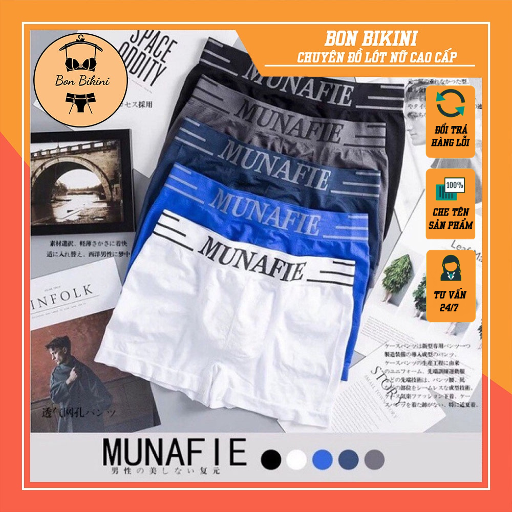 Quần Sit Nam Đùi Cotton, Qần Lót Nam Munafie Dệt Kim Co Giãn 4 Chiều mỗi quần 1 Túi Zip Sang Trọng