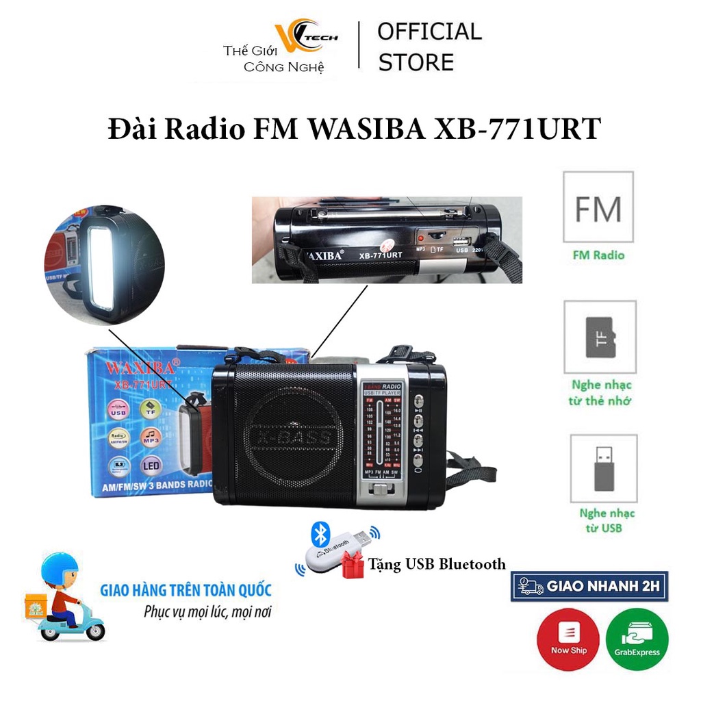 Đài radio FM nghe nhạc qua USB và thẻ nhớ Wasiba XB-771URT | Đài có chức năng soi sáng, sử dụng Pin dung lượng lớn