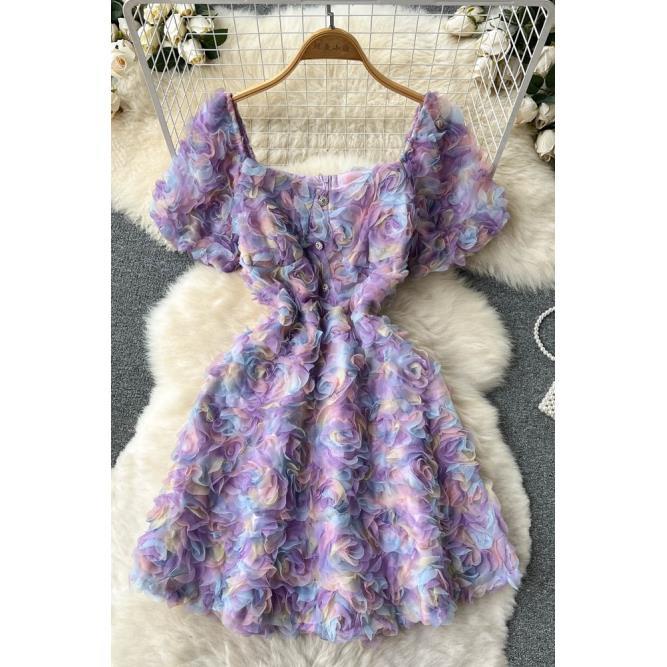 Đầm Hoa Dáng Chữ A Chiết Eo Phong Cách Thời Trang Pháp Dành Cho Nữ