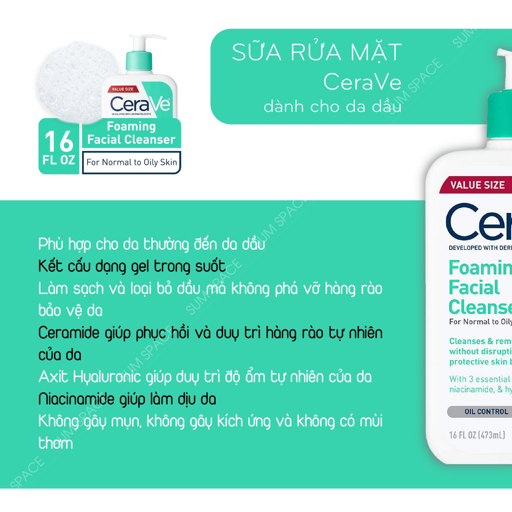  Sữa Rửa Mặt CeraVe Foaming Cleanser Cho Da Thường đến Da Dầu | BigBuy360 - bigbuy360.vn