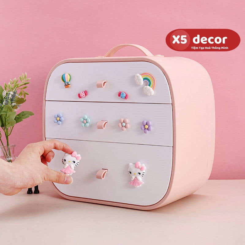 Tủ Đựng Đồ Đa Năng Để Bàn - Có Ticker 3D Nổi - Đựng Đồ Bé Gái, Tủ Trang Điểm, Kẹp Tóc
