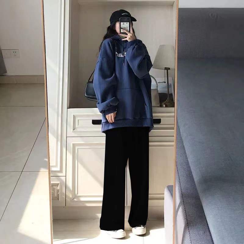 Set Áo Hoodie Form Rộng Và Quần Ống Rộng Phong Cách Hàn Quốc