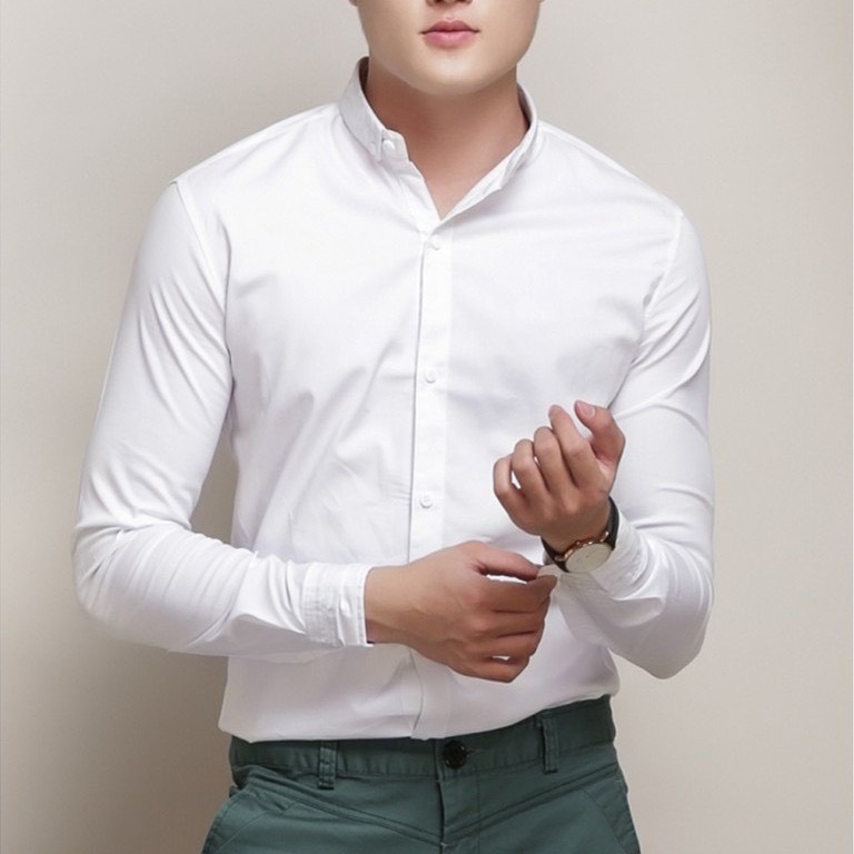 Áo Sơ Mi Nam Thời trang Dài Tay Vải Trơn Chống Nhăn 4 màu Đen Trắng Đỏ Xanh Phong cách Hàn Quốc