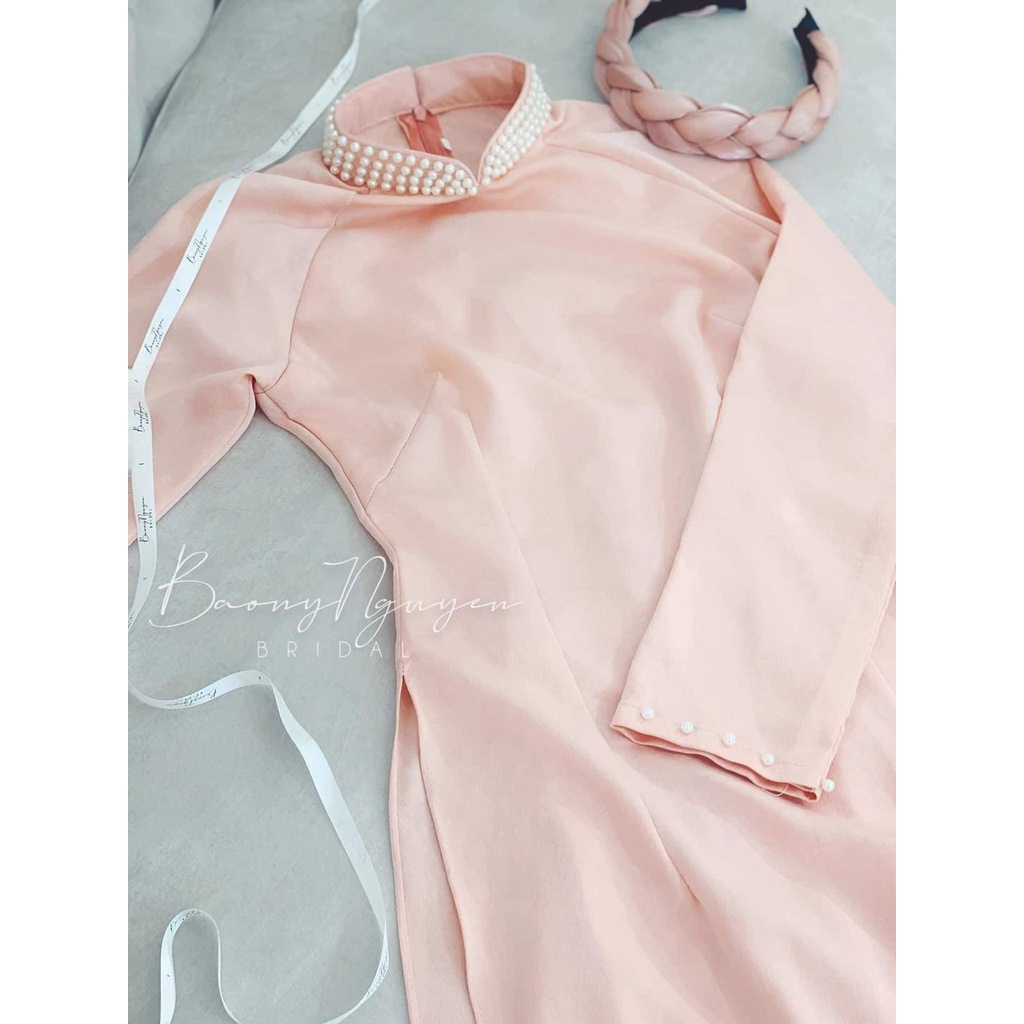 Áo Dài Lụa Ngọc Trai Đính Hạt- Áo Dài Cà Ri