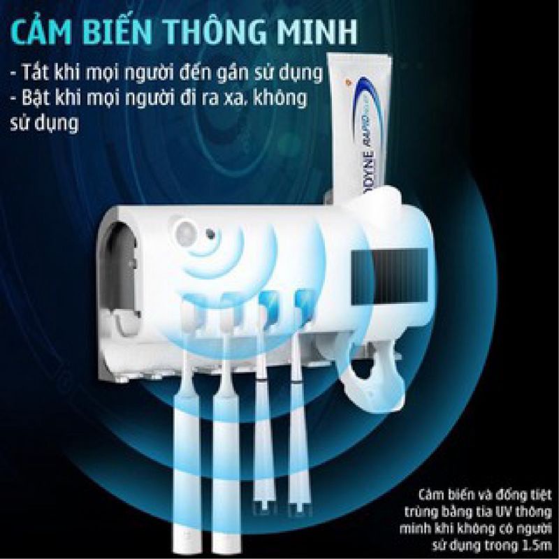 Máy tiệt trùng bàn chải răng kèm Nhả kem đánh răng tự động