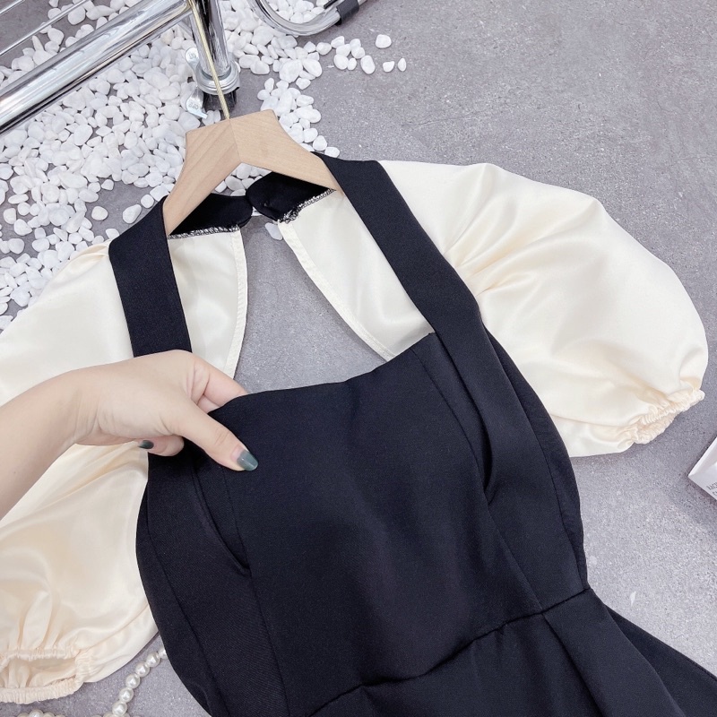 Váy Đen Thiết Kế Tay Bồng Dáng Dài