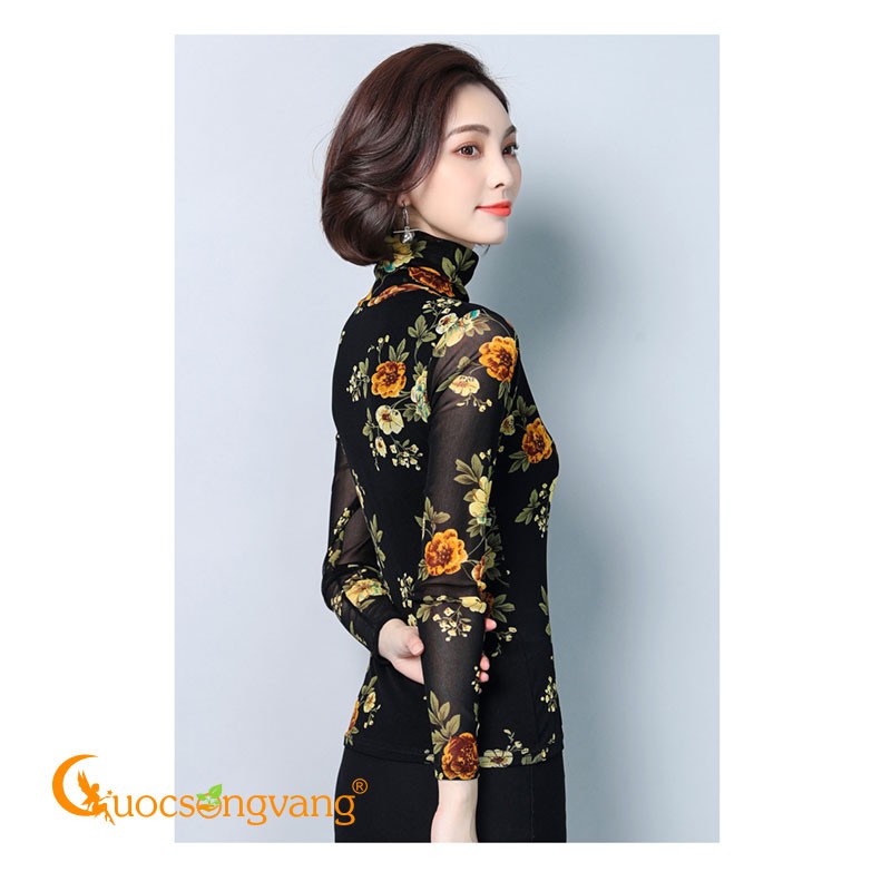 Áo thun nữ in hoa áo kiểu thun lưới dài tay GLA238 Cuocsongvang