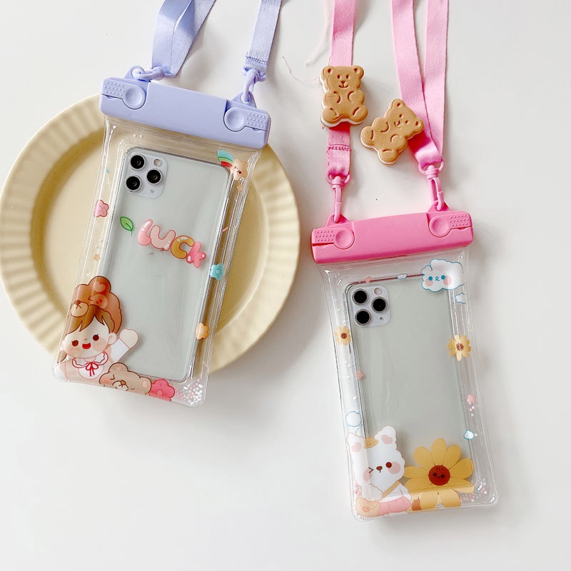 Vỏ Silicon Trong Suốt Kiểu Hoạt Hình Chống Nước 6.8 Inch Bảo Vệ Cho Điện Thoại Khi Đi Bơi