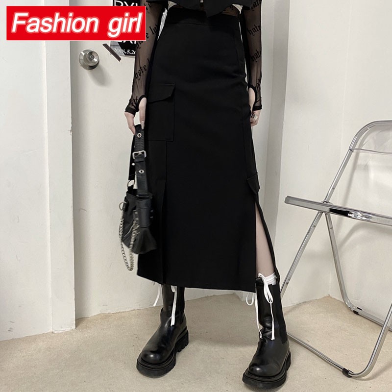 Chân váy chữ A dáng dài trung bình eo cao thời trang Hàn Quốc cá tính