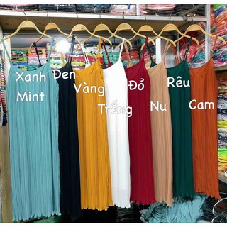 Đầm maxi dập ly voan lụa