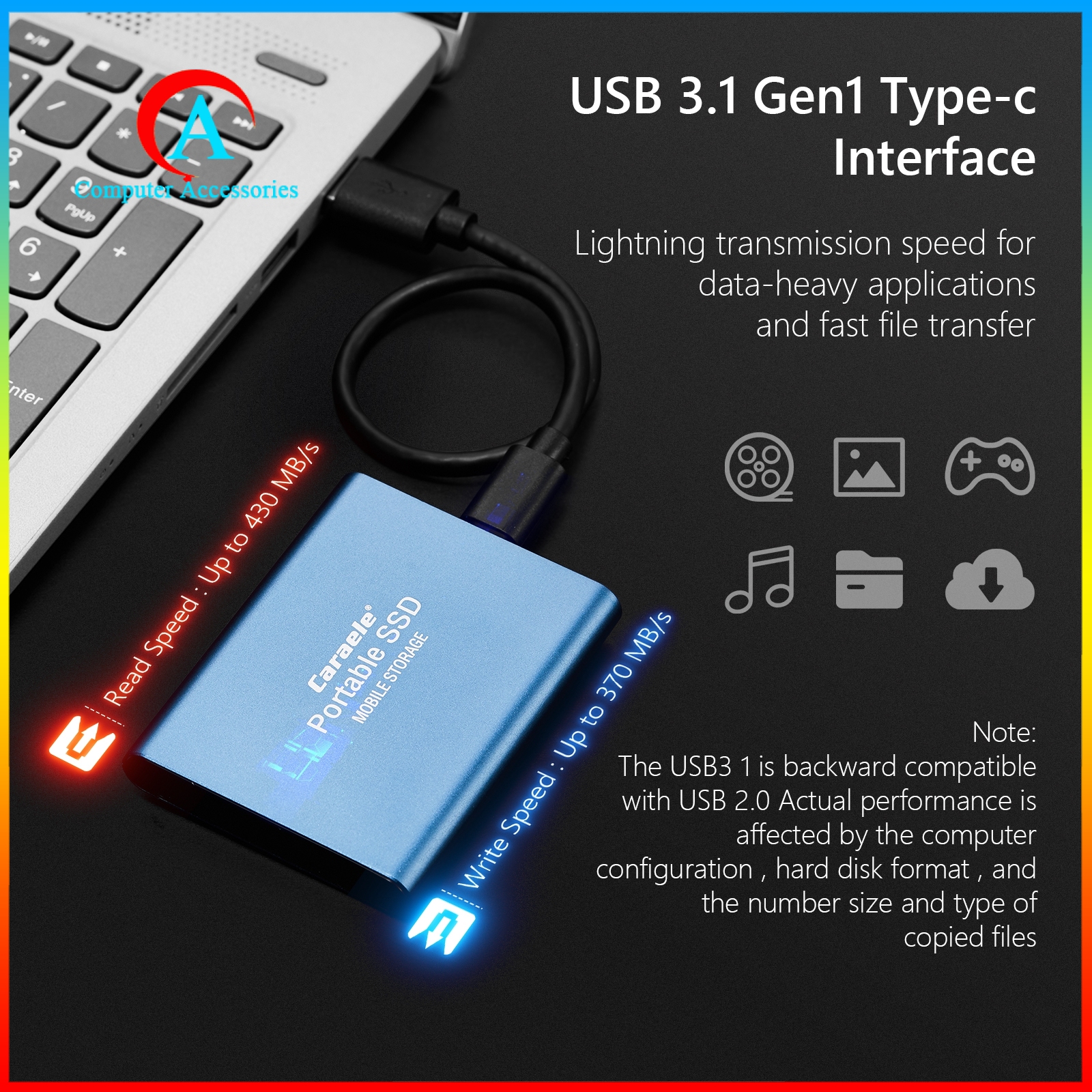 Ổ Cứng Di Động 500gb Ssd Usb 3.1 Gen-1 Usb-C Bằng Hợp Kim Nhôm | BigBuy360 - bigbuy360.vn