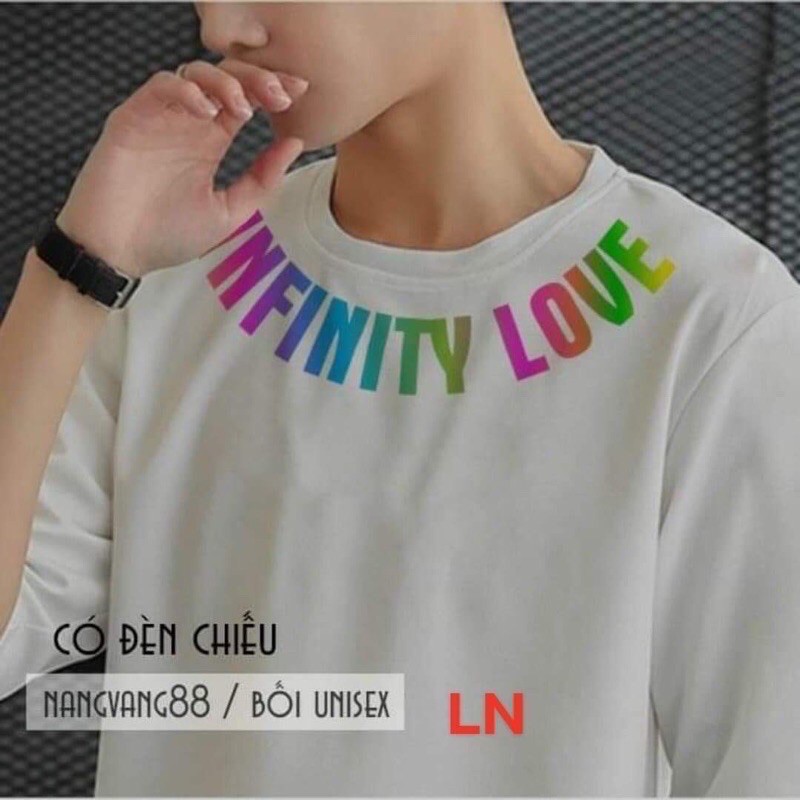 áo thun tay lỡ in chữ infinity love vòng cổ phản quang 7 màu “tình yêu vô hạn”