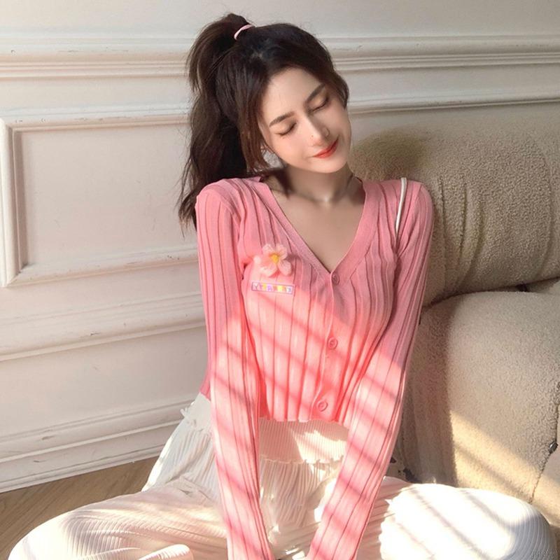 Áo cardigan dệt kim dài tay cổ chữ v màu sắc ngọt ngào thời trang hàn quốc dành cho nữ