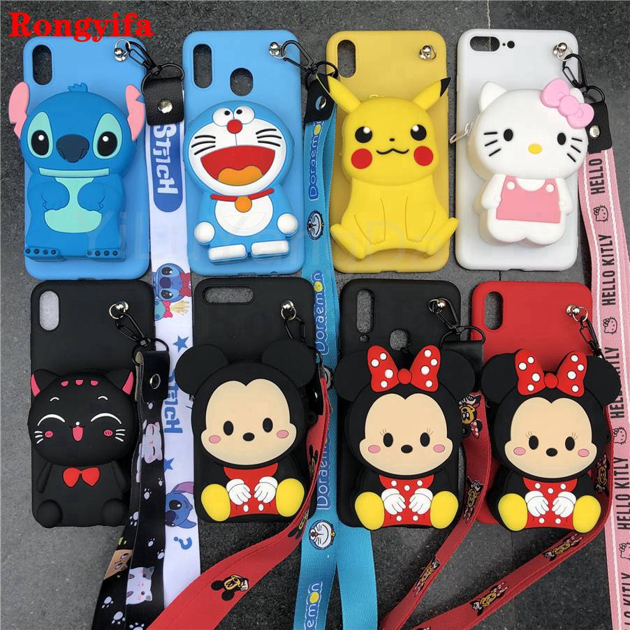 Ốp điện thoại gắn ví hình Doraemon/Stitch/Minnie 3D cho Xiaomi Redmi K30 Pro Poco X2 Note 8T 8 Pro