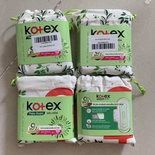Túi 4 miếng Băng vệ sinh Kotex thảo dược mới (túi vải đựng kèm siêu cute)